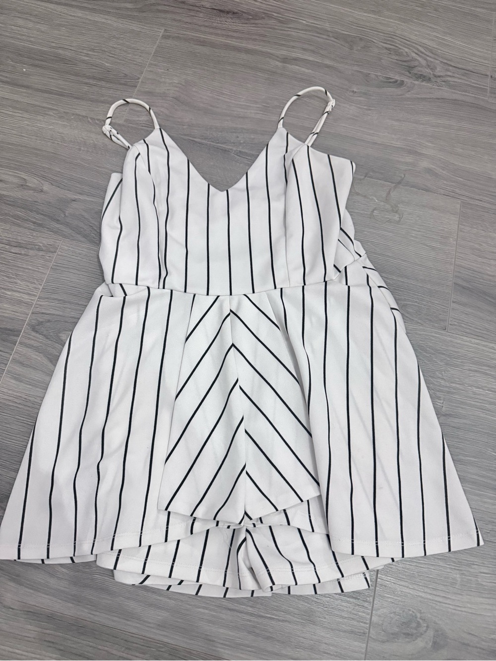 Purple Snow White & Black Striped Spaghetti Strap Romper